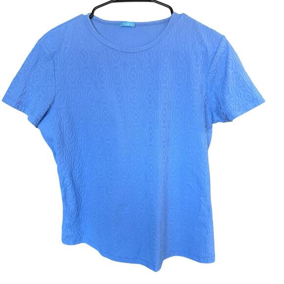 J McLaughlin Top Catalina Cloth Jacquard Texture Blue S/S Large Coastal Beach - Picture 1 of 8